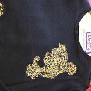 Black - gold long slv sweater- sm shoulder pads.
